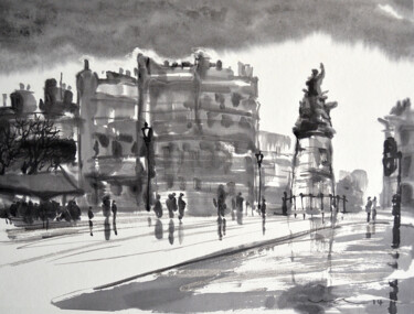 Painting titled "Place de Clichy" by Wa Wong, Original Artwork, Ink