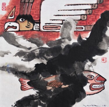 Ζωγραφική με τίτλο "Couleurs du Mexique…" από Wa Wong, Αυθεντικά έργα τέχνης, Μελάνι