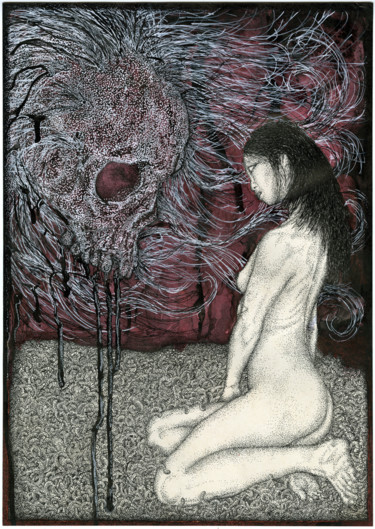 "Inéluctable" başlıklı Resim Wood tarafından, Orijinal sanat, Mürekkep