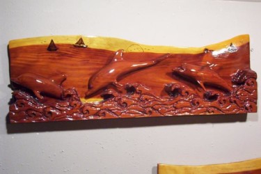 Sculpture titled "Dolphin wood carving" by Lane Daniel, Original Artwork, Wood