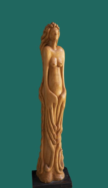 Skulptur mit dem Titel "KİBELE-4KADIN VE" von Hasan Canel, Original-Kunstwerk, Holz