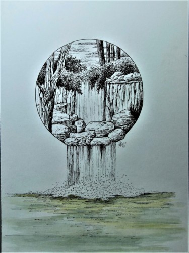 Рисунок под названием "bruit d'eau" - Lynn Vaillancourt, Подлинное произведение искусства, Чернила