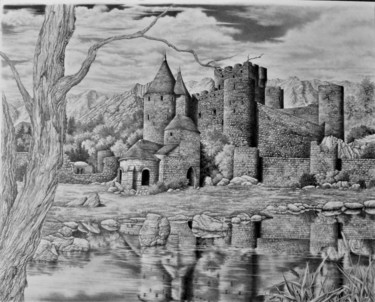 Drawing titled "architecture moyen…" by Lynn Vaillancourt, Original Artwork, Graphite