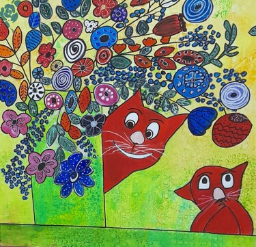 Painting titled "cache cache" by Monique Wouters, Original Artwork, Acrylic Mounted on artwork_cat.