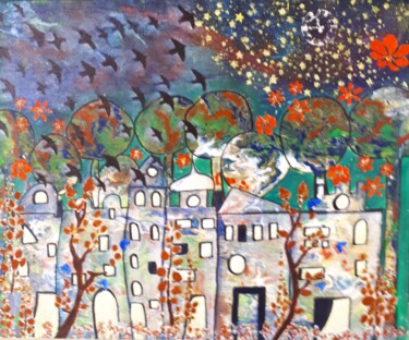 "La cité perdue" başlıklı Tablo Monique Wouters tarafından, Orijinal sanat, Akrilik Ahşap panel üzerine monte edilmiş