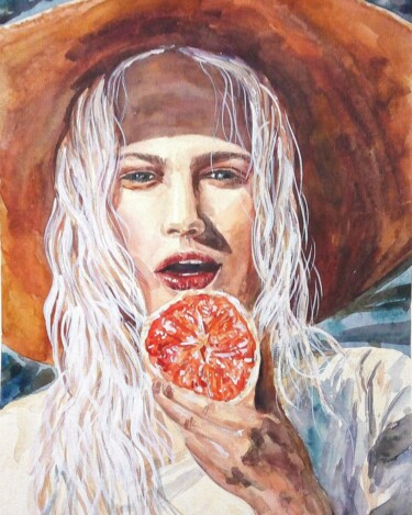 Картина под названием "Red orange" - Валентина Гарматюк (WowValentine), Подлинное произведение искусства, Акварель