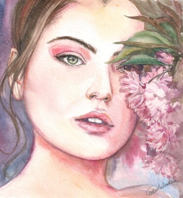 Картина под названием "Flower face" - Валентина Гарматюк (WowValentine), Подлинное произведение искусства, Акварель