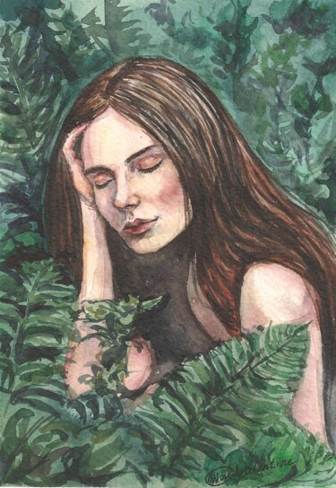 Картина под названием "A dream in the fern" - Валентина Гарматюк (WowValentine), Подлинное произведение искусства, Акварель