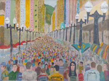 Картина под названием "Calçadão da rua Hal…" - Wtanke, Подлинное произведение искусства, Масло Установлен на Деревянная пане…