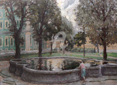 Pintura intitulada "Фонтан у Эрмитажа.…" por Boris Studentsov, Obras de arte originais, Óleo