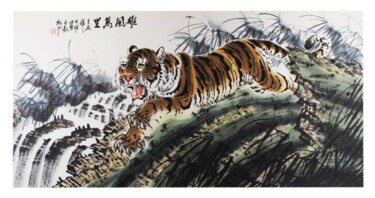 Painting titled "Ink tiger" by Wu, Original Artwork, Oil