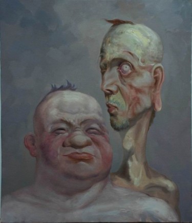 Painting titled "两个男人" by Wu Jie Li, Original Artwork, Oil