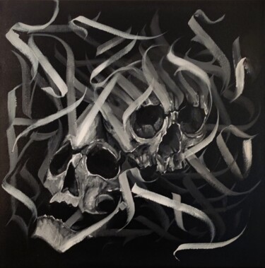 Pintura intitulada "Double skull" por Wuste, Obras de arte originais, Acrílico Montado em Armação em madeira