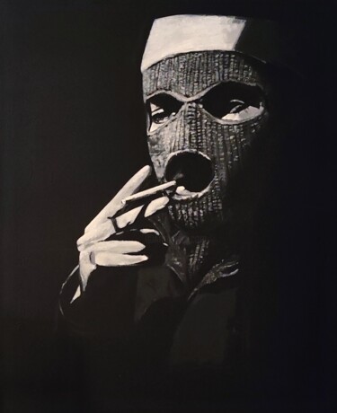 Painting titled "Hooded face" by Wuste, Original Artwork, Acrylic Mounted on Wood Stretcher frame