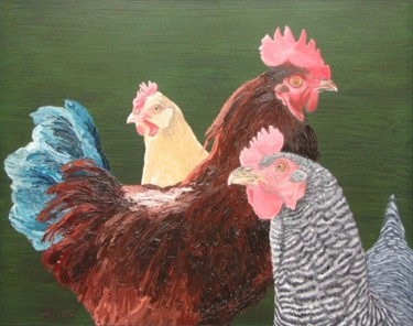 Schilderij getiteld "Two Hens" door Frank Wuts, Origineel Kunstwerk, Olie