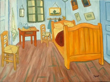 Schilderij getiteld "Bedroom in Arles II" door Frank Wuts, Origineel Kunstwerk