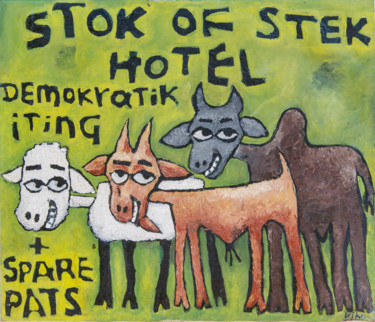 Painting titled "Stok of Stek Hotel" by Wycliffe Opondo, Original Artwork, Acrylic