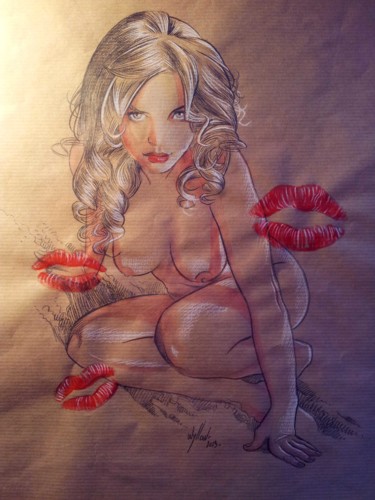 Drawing titled "Bisous" by Wyllow, Original Artwork, Pencil