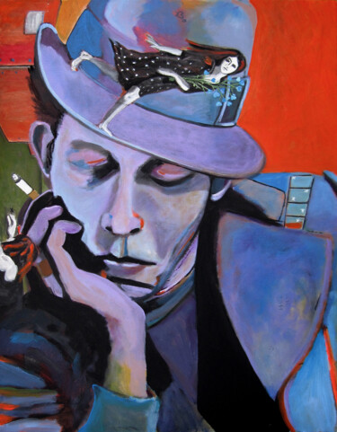 Painting titled "Tom Waits, blue val…" by X.Tin, Original Artwork, Acrylic