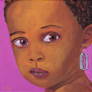Petite fille et son avenir en forme de lame de rasoir Painting titled "Petite fille et son…" by X.Tin, Original Art, Acrylic