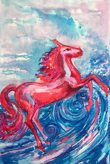 Картина под названием "купание красного ко…" - Ursula Chesterfield, Подлинное произведение искусства, Чернила