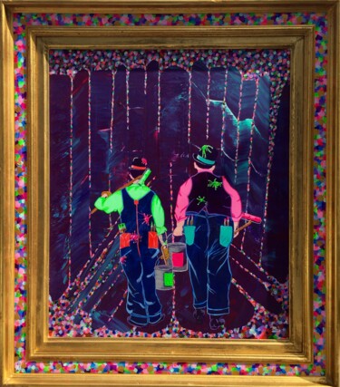 Schilderij getiteld "Color The World" door Xale, Origineel Kunstwerk, Acryl Gemonteerd op Frame voor houten brancard