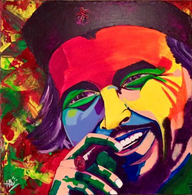 Painting titled "El Che" by Xale, Original Artwork, Acrylic Mounted on Wood Stretcher frame