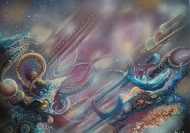 Painting titled "Space invasion" by Xandare, Original Artwork, Oil