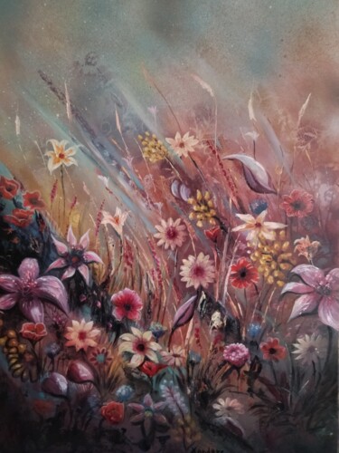 Peinture intitulée "Val fleuri" par Xandare, Œuvre d'art originale, Huile