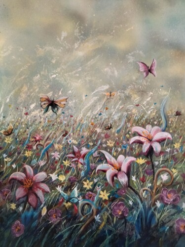 Painting titled "Papillons" by Xandare, Original Artwork, Oil