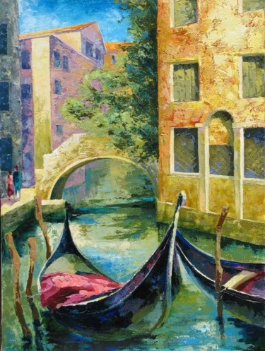 Painting titled "VENEZIA-gondola" by Oxana Cherkassova, Original Artwork