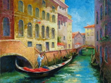 Painting titled "VENEZIA-canale" by Oxana Cherkassova, Original Artwork