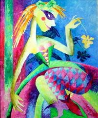 Painting titled "Colombina" by Oxana Cherkassova, Original Artwork