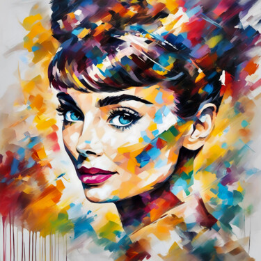 Digitale Kunst getiteld "Audrey Hepburn" door Xav'Art, Origineel Kunstwerk, Digitaal Schilderwerk