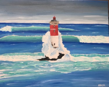 Painting titled "Tempête au phare de…" by Orca, Original Artwork, Acrylic