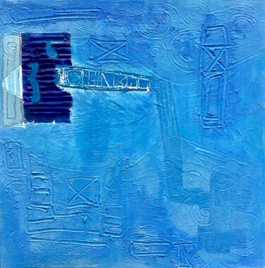 Painting titled "Bleu 3 ." by Xaví, Original Artwork, Acrylic Mounted on Wood Stretcher frame
