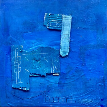 Painting titled "Bleu 5 ." by Xaví, Original Artwork, Acrylic Mounted on Wood Stretcher frame