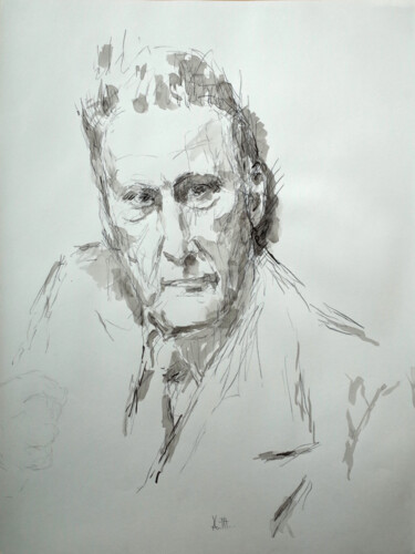 Painting titled "LUCIAN FREUD" by Xavier Auffret, Original Artwork, Ink