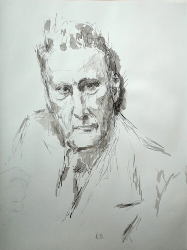 Peinture intitulée "LUCIAN FREUD" par Xavier Auffret, Œuvre d'art originale, Encre