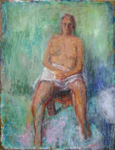 Malerei mit dem Titel "Nu vert" von Xavier Auffret, Original-Kunstwerk, Acryl Auf Keilrahmen aus Holz montiert