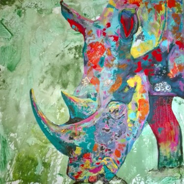 Schilderij getiteld "Rhinocéros" door Xc, Origineel Kunstwerk, Acryl