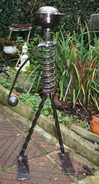 Sculpture titled "Le joueur de boule" by Xavier Crasquin, Original Artwork, Metals