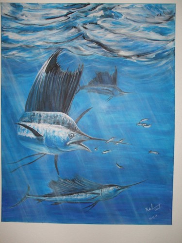Peinture intitulée "Vue sous-marine d'e…" par Xavier De Lacaze, Œuvre d'art originale