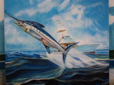 Peinture intitulée "Pêche au marlin" par Xavier De Lacaze, Œuvre d'art originale