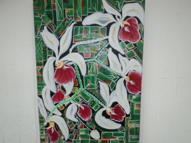 Painting titled "abstrait d'orchidées" by Xavier De Lacaze, Original Artwork