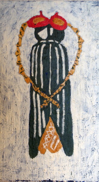 Painting titled "Beetle" by Xavier Debeerst, Original Artwork, Encaustic Mounted on Wood Panel