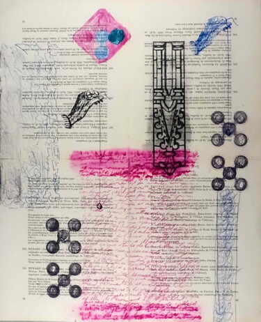 Druckgrafik mit dem Titel "Bibliothèque d'un a…" von Xavier Debeerst, Original-Kunstwerk, Monotypie