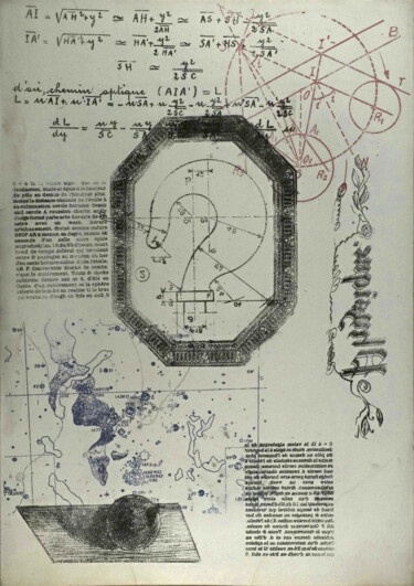 Gravures & estampes intitulée "Cosmographie #20" par Xavier Debeerst, Œuvre d'art originale, Monotype