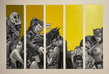 Malarstwo zatytułowany „Vie et mort à Gotha…” autorstwa Xavier Marabout, Oryginalna praca, Olej Zamontowany na Drewniana ram…