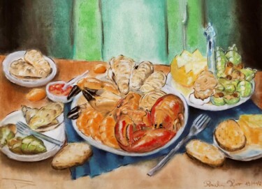 Dibujo titulada "La table sans coute…" por Xavier Pinchon, Obra de arte original, Pastel Montado en Bastidor de camilla de m…